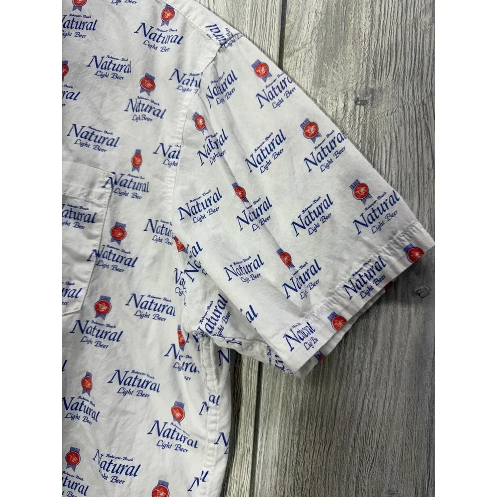 Brew City Natural Light Beer Mens Large All Over Print Button Down Shirt White